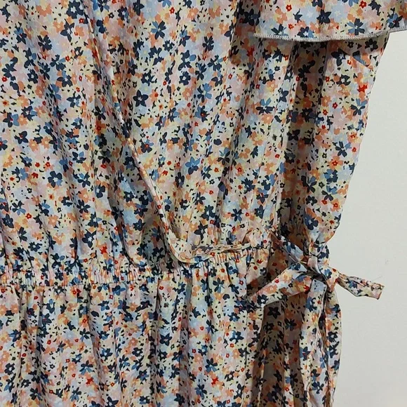 Ladies Blue/Pink Floral Dress with Flutter Sleeves Size 2x - Picture 4 of 11